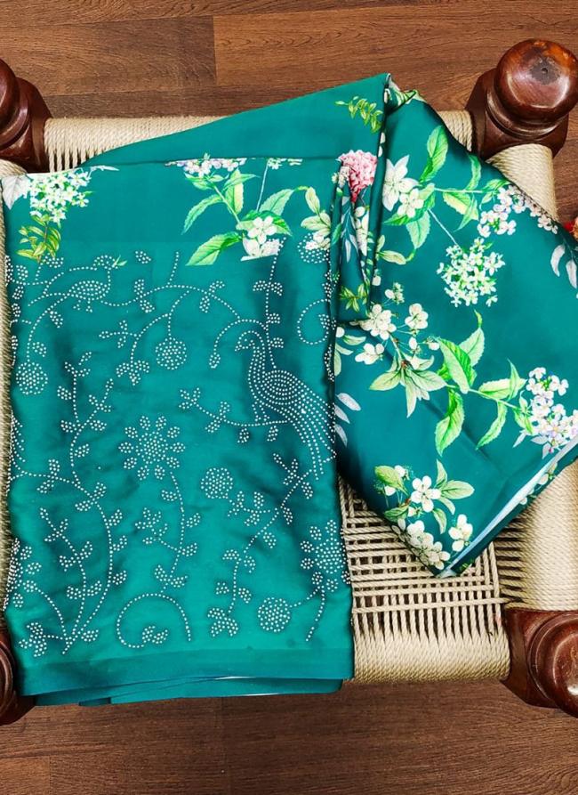 Japan Satin Firozi Traditional Wear Digital Printed Saree